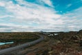 beautiful scenic icelandic landscape and empty asphalt